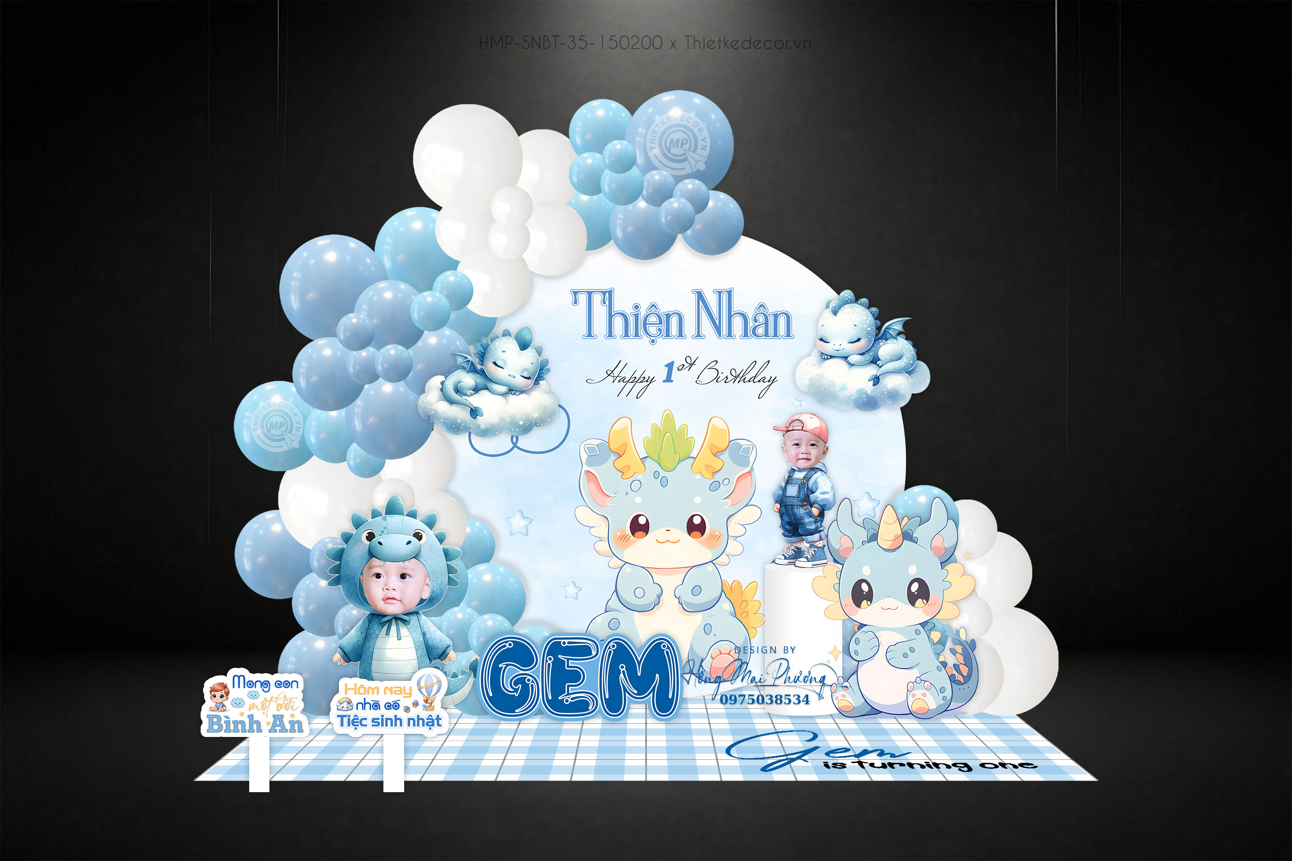 Sinh nhật bé trai tuổi rồng tone xanh dương